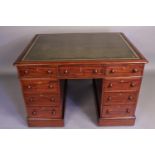 A VERY FINE 19TH CENTURY FULLY RESTORED LEATHER TOPPED PARTNERS DESK, with tooled green leather top