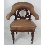 A GOOD 19TH CENTURY FULLY RESTORED MAHOGANY AND LEATHER DESK CHAIR, with padded back and arm rest, o