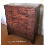 A GOOD 6 DRAWER CHEST, with 2 over 4 arrangement of graduated drawers, each with brass pull handles,