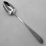 A LATE 18TH CENTURY IRISH SILVER BRIGHT CUT BASTING SPOON, Dublin, date letter of W for 1793, maker’