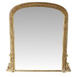 A FINE 19TH CENTURY ARCHED OVERMANTLE MIRROR, with multi-layer frame with bead and floral details, h