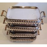 A RARE SET OF FOUR 19TH CENTURY SILVER PLATED FOOD WARMERS, in excellent condition, 8.9cm (H) x 35cm