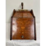 A GOOD QUALITY LIFT TOP ROSEWOOD INLAID COAL / FIRE FUEL BOX, with shovel and liner to the interior,