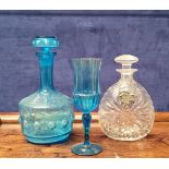 A MIXED GLASS LOT, to include: (i) A Vintage blue glass decanter, with stopper, 26cm tall (ii) a sin