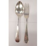 A SILVER CHRISTENING SPOON AND FORK, engraved B.A.B dec. 3 1911, Birmingham, date letter of a for 19