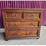 A GOOD ANTIQUE CHEST OF DRAWERS, Walnut, 2 over 2, with brass swan neck handles, 109 x 55 x 93 cm ap