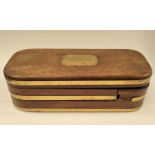 AN OFFICER’S TRAVEL BOX, brass bound, hand carved interior, opens to reveal various compartments for
