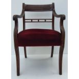 A GOOD QUALITY EARLY 19TH CENTURY REGENCY SOLID MAHOGANY CARVER ARMCHAIR, in good condition, 85cm x