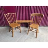 TWO COUNTRY KITCHEN CHAIRS & A BENCH, chairs with turned legs and spindle backs. 85 x 36 x 38 approx