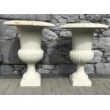 A PAIR OF GARDEN URNS, 30 x 22 inches approx. (H x W).