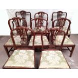 A SET OF 8 MAHOGANY HIPPLEWHITE STYLE DINING CHAIRS, early 20th century, with shaped back having pie