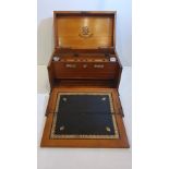A GOOD 19TH CENTURY OAK STATIONARY / WRITING BOX, with fold down writing slope, with date Nov. 24th