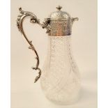 A VERY GOOD TURN OF THE CENTURY SILVER TOPPED CLARET JUG, the silver collar and lid Sheffield, date