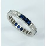 A CLUSTER RING WITH DIAMOND AND SAPPHIRE STONES, 12 diamonds & 12 sapphires. Ring Size N approx.