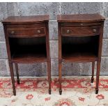 A PAIR OF MAHOGANY AND SATINWOOD INLAID BEDSIDE LOCKERS/CHESTS, with a brush slide over a single bow