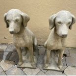 A PAIR OF GARDEN ORNAMENTS IN THE FORM OF DOGS, 77cm tall approx.