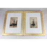 Charles Edward Dixon (1872-1934), two views of sailing ships framed as a pair, watercolours, both
