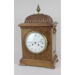 A late 19th/early 20th century brass inlaid mantle clock with 14cm circular white dial marked D Todd