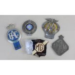 Three RAC Royal Automobile Association car badges an AA badge and an MG Car Club badge