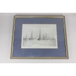 William Lionel Wyllie (1851-1931), yachts racing off a coastline, 'The Drifting Match', etching,