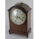 A late 19th / early 20th century inlaid mahogany mantle clock with 19cm circular dial, movement