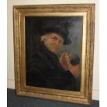Manner of Henrie Pitcher, portrait of a gentleman wearing a tam-o-shanter, smoking a pipe, oil,