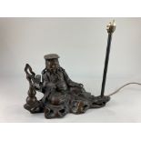 A Chinese bronze figural table lamp, modelled as a seated sage (a/f) 21cm high