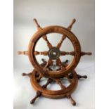 Two brass and teak ships wheels, 62cm diameter