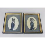 A pair of modern prints of 18th century Royal Naval Officers in profile silhouette, reverse