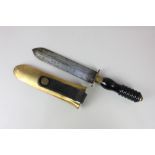 A Siebe Gorman & Co diving knife, with brass scabbard, the double edged blade stamped Siebe Gorman &