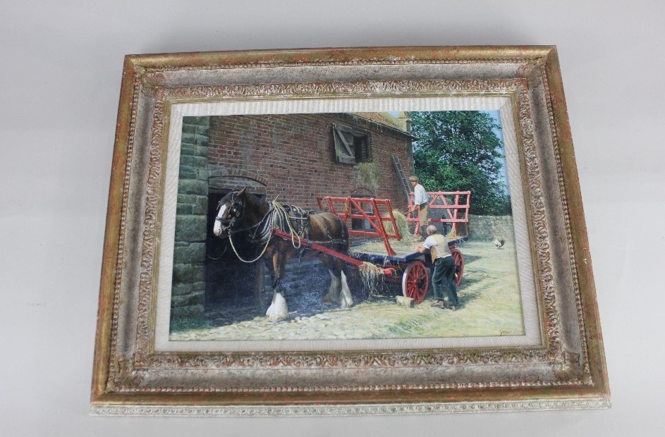 Gerald Broom, The Haycart, oil on board, signed, paper label verso for Grimes House Antiques and