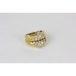 Henri Martin. An 18ct gold and diamond ring pave set with two triangles of fifteen brilliant cuts on