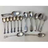 A set of six Continental silver gilt and enamel coffee spoons, stamped 925, a pair of German 800