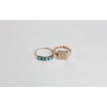 A turquoise five bead ring, and a 9ct gold signet ring