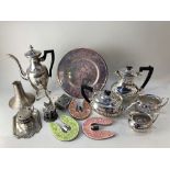 A four piece silver plated tea set of half reeded form, together with other silver plated items