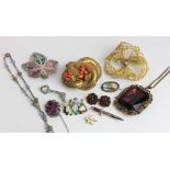 A Victorian coral brooch, and a quantity of costume jewellery