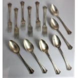 A set of six Italian 800 silver tablespoons and five matching dinner forks with cast foliate