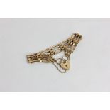 A 9ct gold gate link bracelet with padlock clasp 11g