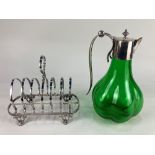 A 19th century silver plate mounted green glass claret jug, possibly by E.L. Thompson & Co, together