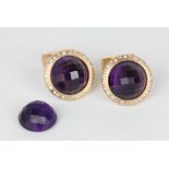 A pair of amethyst and diamond cufflinks in 18ct rose gold and a single faceted amethyst