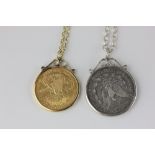 An American 1904 gold twenty dollar coin in a 9ct gold pendant mount and chain 41.2g gross, and an