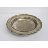 A George V silver dish and liner with gadrooned border, maker Walker and Hall Sheffield 1930, 15oz