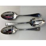 A pair of Victorian silver Old English bead pattern dessert spoons, maker Chawner & Co, London (date