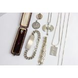 A collection of silver jewellery and a stick pin in case (a/f - stone chipped)
