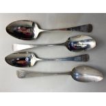 A pair of George III silver Old English pattern table spoons, maker (possibly) Peter & Ann