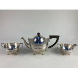 A Edward VII silver three piece tea set, maker William Aitken, Birmingham 1910 and 1911, with