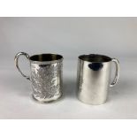 A Victorian silver christening mug, maker Thomas Smily, London 1871, with engraved foliate design,