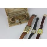 Bucherer. A 14ct gold wrist watch dial and movement signed circa 1935; a lady's 9ct gold watch on