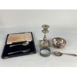A cased George VI silver christening spoon and fork, (missing knife) maker Viners Ltd, Sheffield
