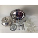 A George V silver and glass trivet, maker Docker & Burn Ltd, Birmingham 1924, together with a